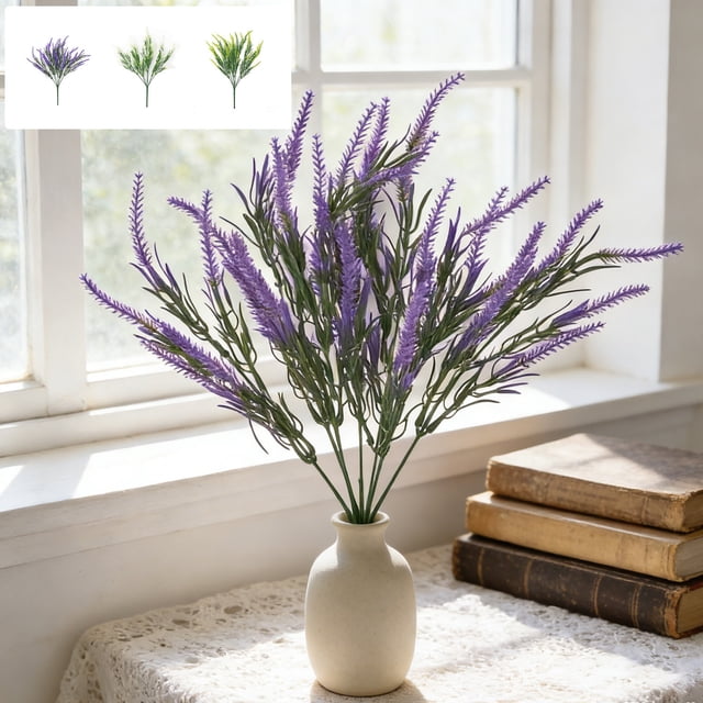 Ramo de Lavanda Artificial - Tallos de Flores Artificiales de Plástico, Verde MNFD