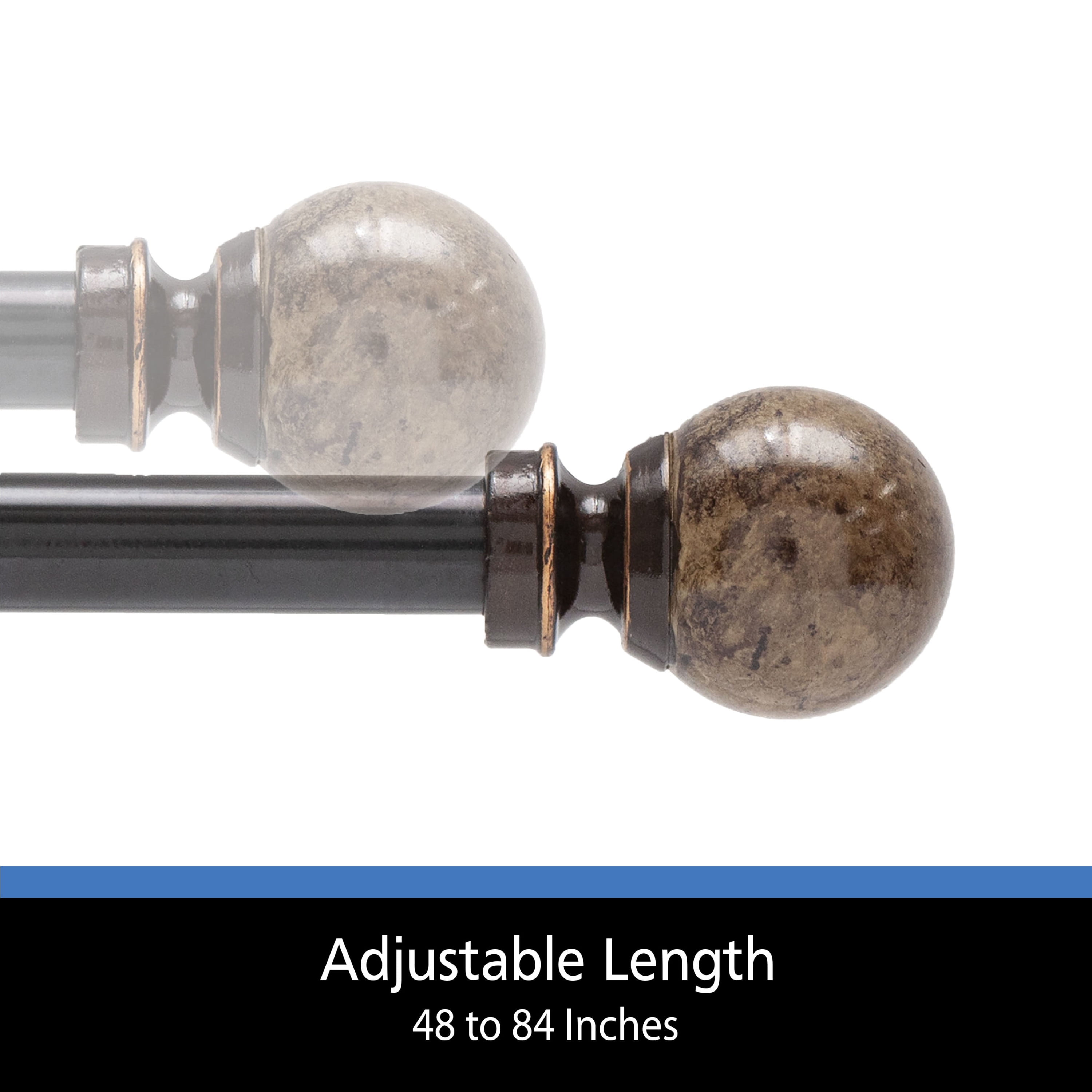 (2 pack) Mainstays Jillian Petite Café Adjustable Curtain Rod, 1/2 in Diameter, 48-84 in, Brown Marble