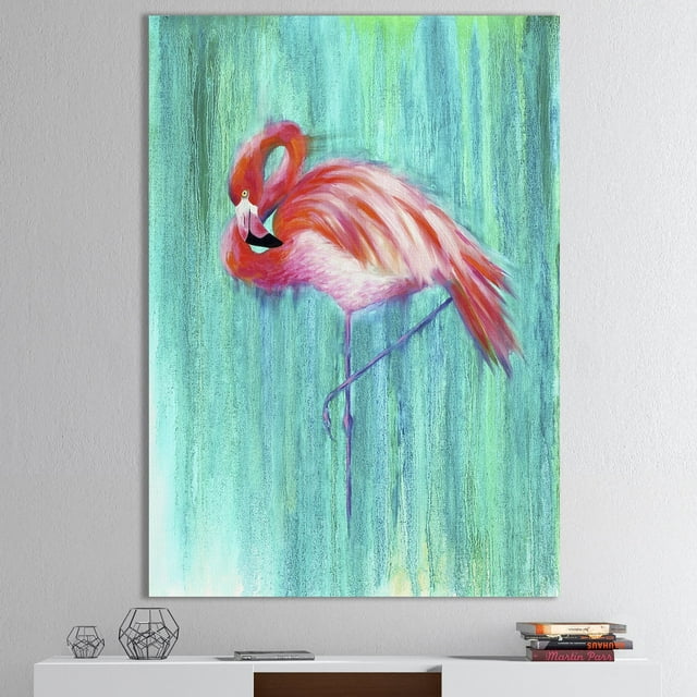 DESIGN ART Designart 'Pink Flamingo In Blue' Cottage Gallery-wrapped Canvas 44 in. wide x 34 in. high