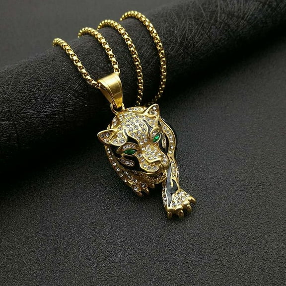 New Trendy Animal Tiger Shape 14K Yellow Gold Pendant Necklace Men's Necklace Fashion Bohemian Crystal Inlaid Pendant Accessories Party Jewelry