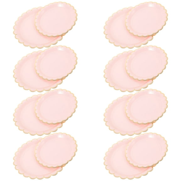 HEATSHAKING Round Pink Paper Plates For Family Gathering 16Pcs 9In