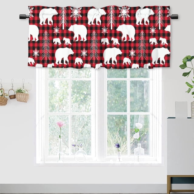 Cortinas opacas con diseño de oso de granja, color negro y rojo, con cuadros de búfalo, para cocina, baño, ventanas, 137 x 45 cm (1 unidad)
