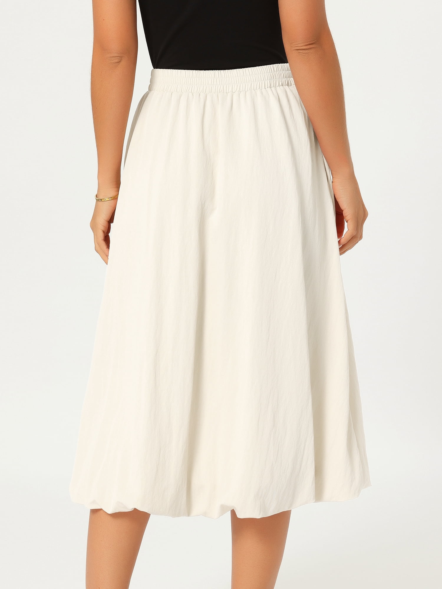 DARING DIVA Women's Bubble Ruffle Flowy A Line Midi Skirts Small Beige