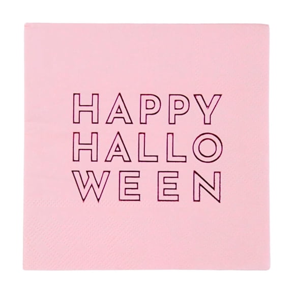 Bonjour Fête Pink Halloween Cocktail Paper Napkins, Disposable Party Supplies, 20 Count, Small, Beverage Size, Halloween