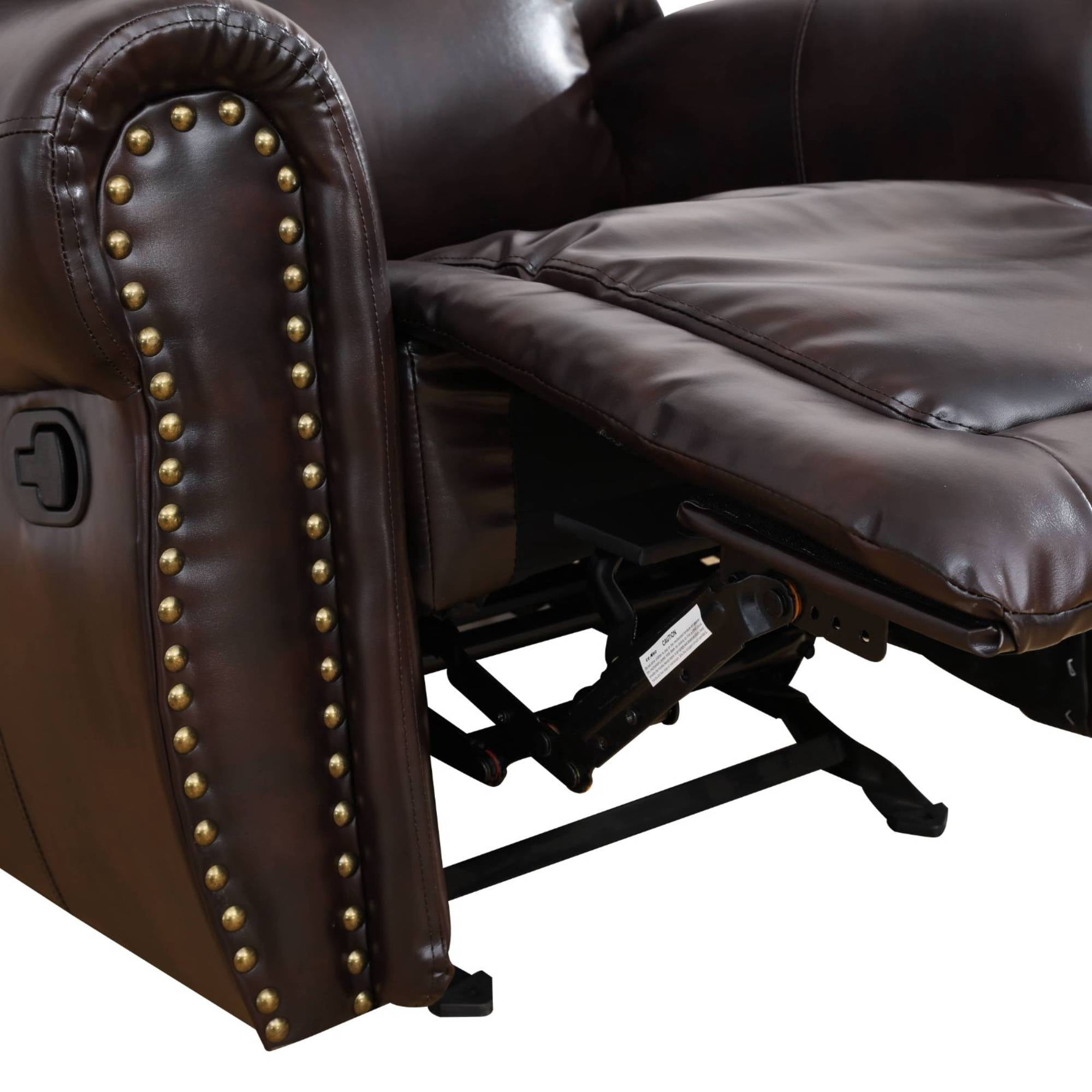 Manual Recliner Chair, Modern Leather Recline Chair with Comfortable Arms Reclining Single Sofa for Living Room, Espresso