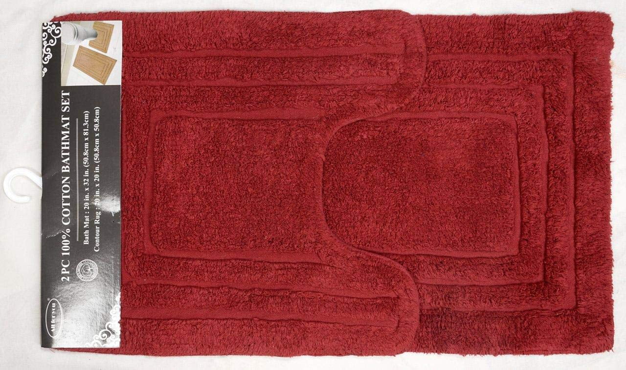 All For You 2PC Set 20"x32" 100 Cotton Bath Mat + 20"x20" Contour Rug