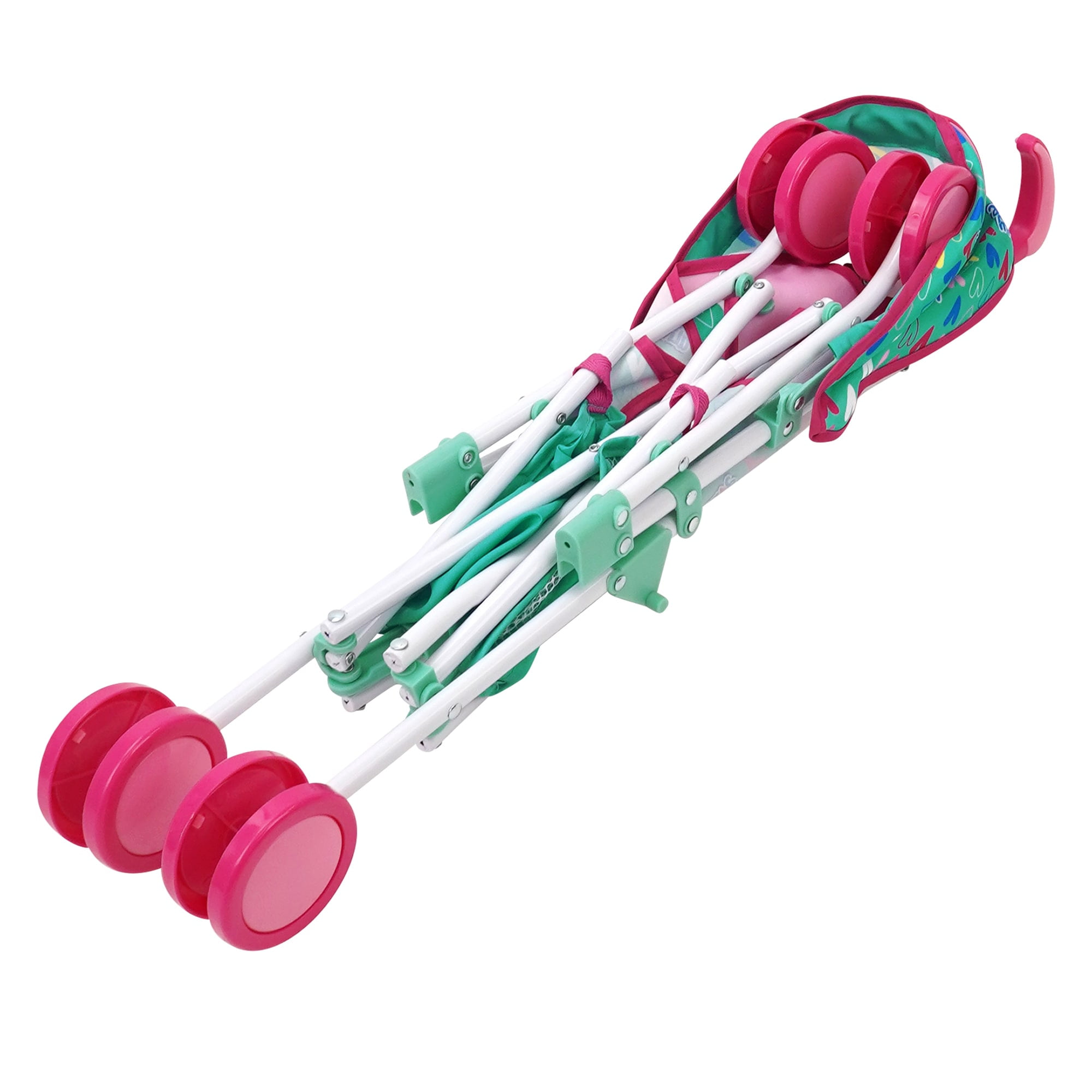 Baby Alive: Doll Umbrella Stroller - Green, Pink, Hearts - Accessory For Dolls Up To 24", Foldable Design, Retractable Canopy, Kids Toy, Ages 3+