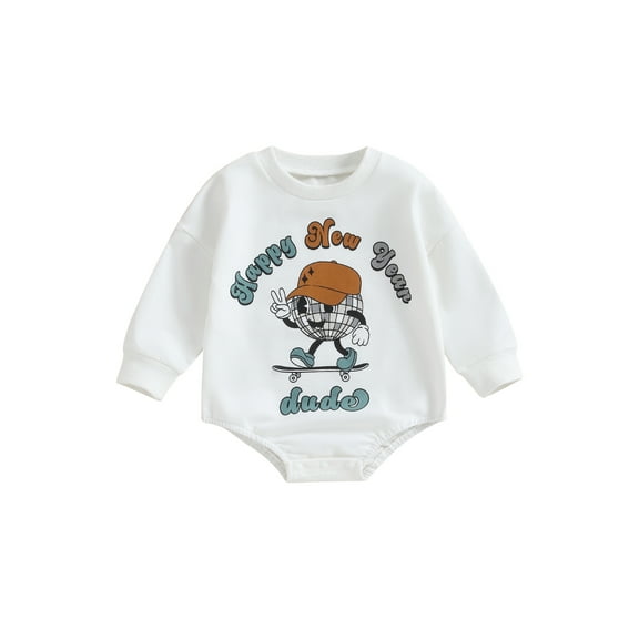 Bagilaanoe Newborn Baby Girl Boy New Year Clothes Letter Print Romper Sweatshirt Long Sleeve Bodysuits 3M 6M 12M 18M Infant Casual Tee Tops