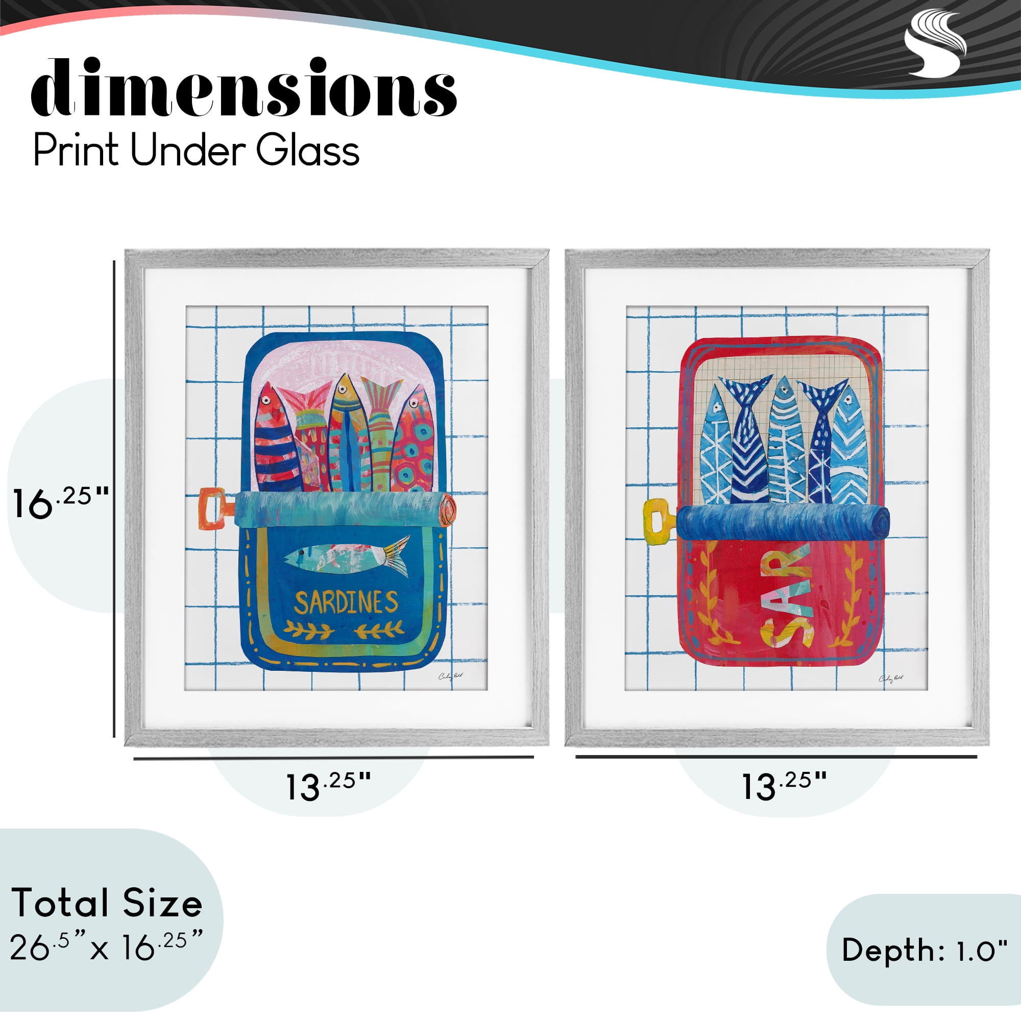 Stupell Industries Whimsical Silly Sardines 2 Piece Gray Framed Print Under Glass Set, design by Courtney Prahl