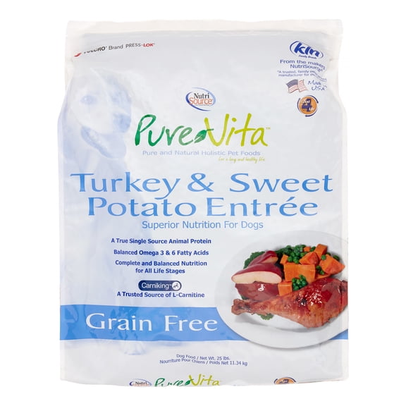Pure Vita Grain-Free Turkey & Sweet Potato Entree Dry Dog Food, 25 Lb
