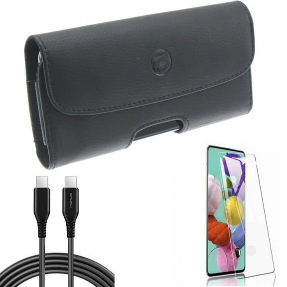 Case Belt Clip w 6ft Long USB-C Cable w Screen Protector for Samsung Galaxy S20 - Leather Holster, PD Fast Charger Cord Power, Tempered Glass [Fingerprint Unlock] N9X fits Samsung Galaxy S20 Model