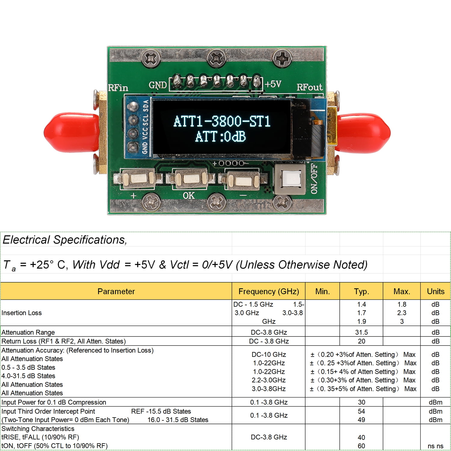 RF Program Controlled Attenuator 0-31db Adjustable 1dB Step/Retreat Attenuator 