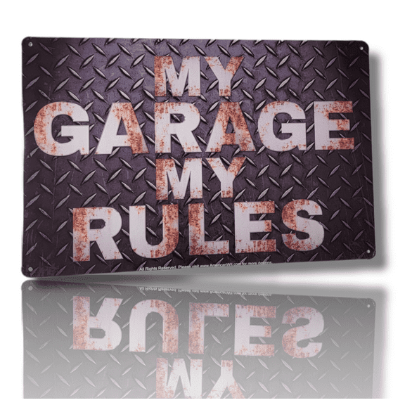 AMERICAN WIT (My Garage My Rules) 8" x 12" Metal Tin Funny Bar Sign Wall Decor Plaque