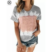 Luxtrada Summer Women Tee Shirts Gradient Print Tops Women Ladies Short Sleeve Loose Casual T-shirt Round Neck Tunic Tops