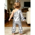 thumbnail image 6 of TTAO Toddler Girls Holographic Full Body Suit Disco Outfit Metallic Hippie Jumpsuit Sparkly Flare Pants Romper Silver 3-4, 6 of 7