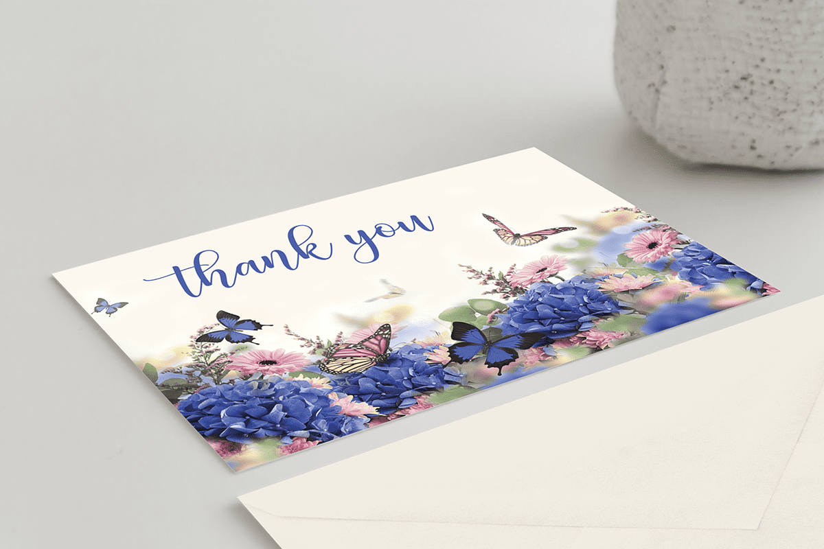 50 Floral Funeral Sympathy Bereavement Thank You Cards With Envelopes - Message Inside (Floral Butterfly)