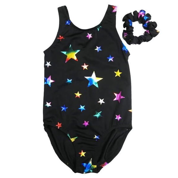 Wenchoice Black & Rainbow Stars Leotard - Infant, Toddler, Girls & Women Kids M(5-6Y)