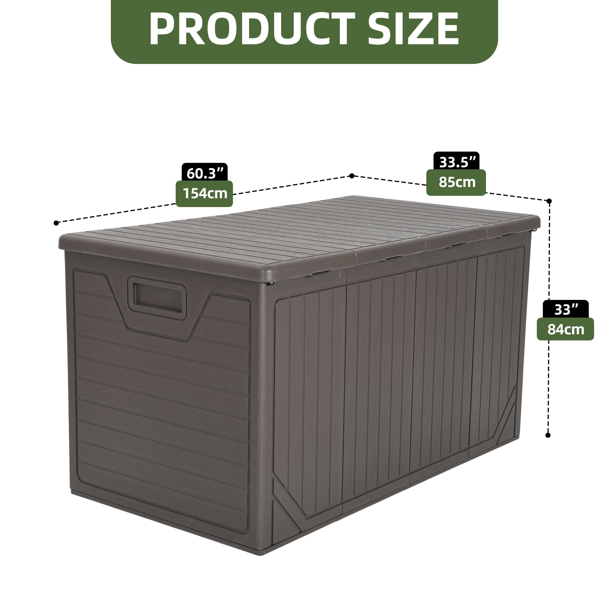 Uforic 300 Gallon Extra Large Outdoor Deck Box, Double-Wall Waterproof Lockable Resin Storage Box, Multipurpose Patio Storage Bin for Garden Tools Pool Supplies, Brown