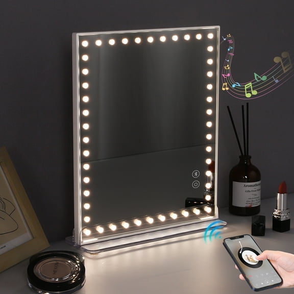 Fenchilin 9"x12" Vanity Makeup Mirror with Lights Bluetooth Tabletop Clear