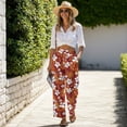 thumbnail image 5 of Psesaysky Orange Tropical Palm Leaves Print Wide Leg Casual Pants for Women High Waisted Vacation Travel Trousers Business Casual Slacks Drawstring Flowy Palazzo Pant, Size L, 5 of 7