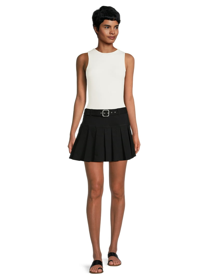 No Boundaries Juniors Pleated Skirt with Belt, Sizes XS-XXXL