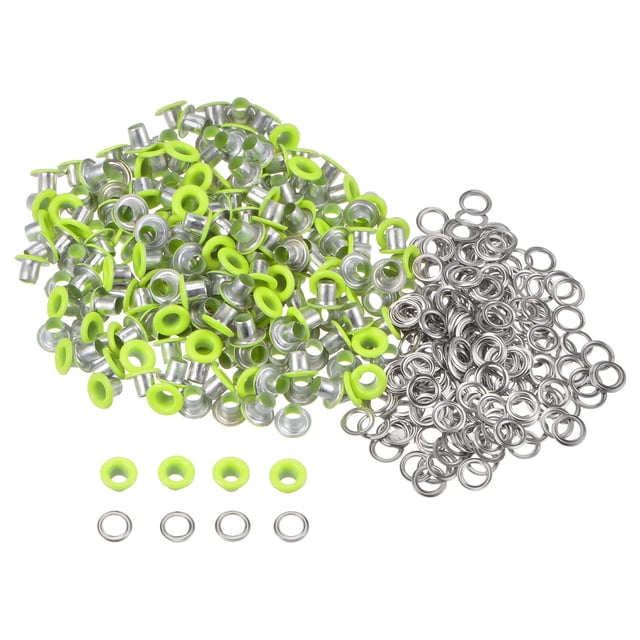 Kit de Ojales de Metal Uxcell de 300 Conjuntos con Ojales de 3mm 1/8" Agujero, Ojales Pequeños con Arandelas para Zapatos, Ropa, Cinturones, Etiquetas, Bolsas, Tela, Cuero, Proyecto de DIY, Verde Neón