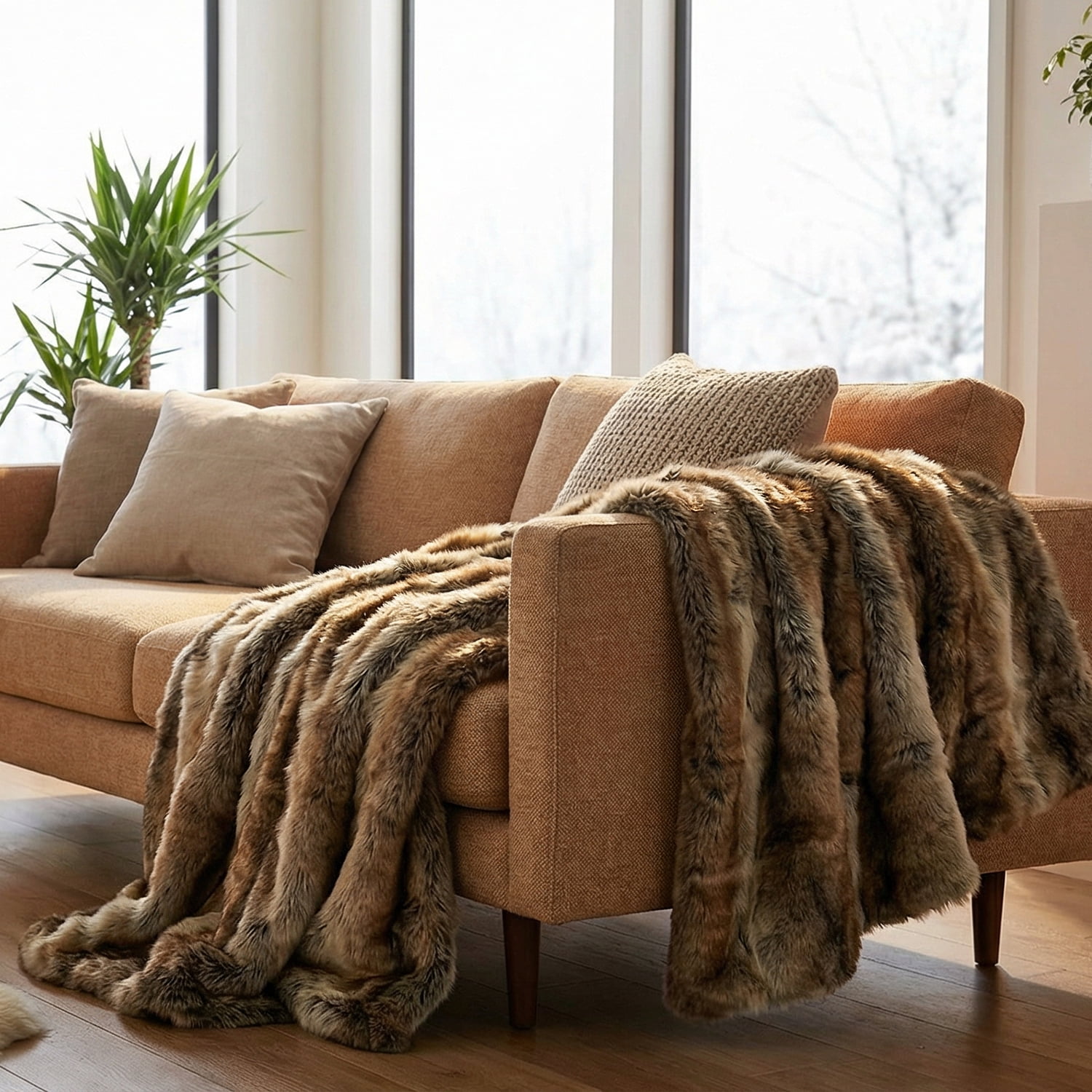 Battilo Brown Faux Fur Blanket ,Thick Cozy Bown Blanket , Fur Throw Blankets for Couch Bed,50"x60"