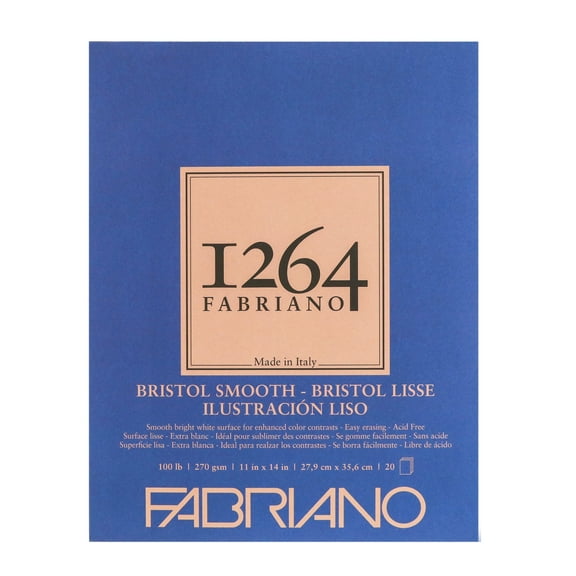 Fabriano 1264 Bristol Pad, Smooth, 11”x14”, 100 lb, 20 Sheets, 100% Alpha-Cellulose, Detail & Technical Drawing