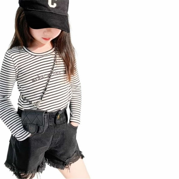 Likimi Toddler Girls Denim Shorts With Pocket Elastic Waist Solid Color Fashionable Casual Summer Shorts Black Size 7-8 Years