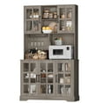 thumbnail image 3 of Homfa 70.9'' Kitchen Pantry Hutch, Wood Storage Cabinet with Adjustable Shelves and Wine Holder, Gray, 3 of 7