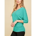 thumbnail image 5 of Made by Johnny Women's V-Neck 3/4 Sleeve Dolman Top with Side Shirring XXXL JADE, 5 of 6