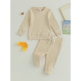 thumbnail image 3 of Infant Baby Ribbed Fall Outfits Solid Color Long Sleeve Sweatshirt Tops Elastic Waist Pants Set Winter Clothes,0-24 Months, 3 of 9