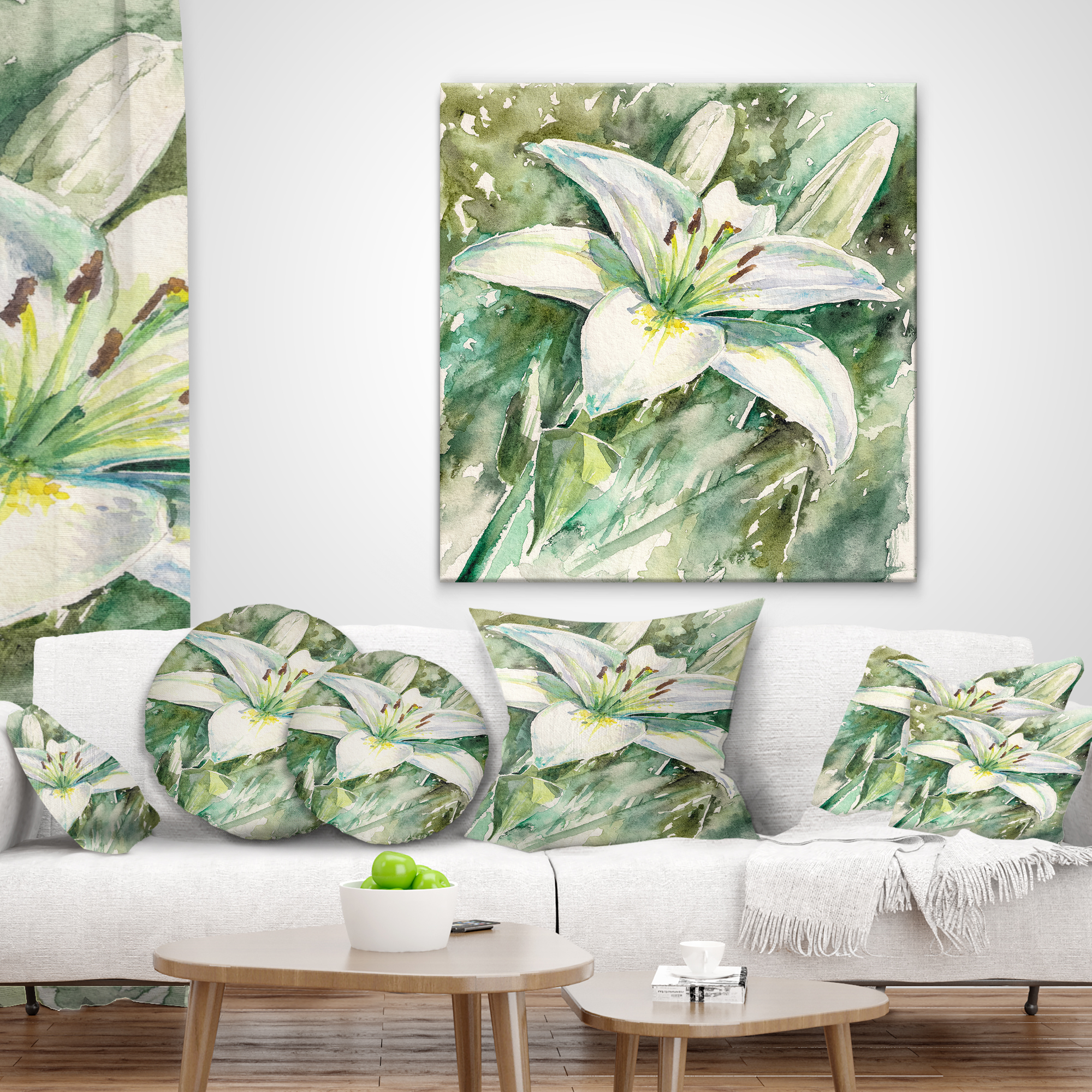 Designart Large White Lily Painting - Floral Throw Pillow - 16x16