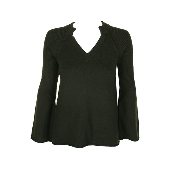 Style & Co Split Neck Bell Sleeve Sweater Dark Ivy Green XS