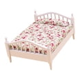 thumbnail image 2 of Cama de madera en miniatura a escala 1:12, accesorios de decoración para casa de muñecas, accesorios de escena DIY blanco y rosa, 2 of 8
