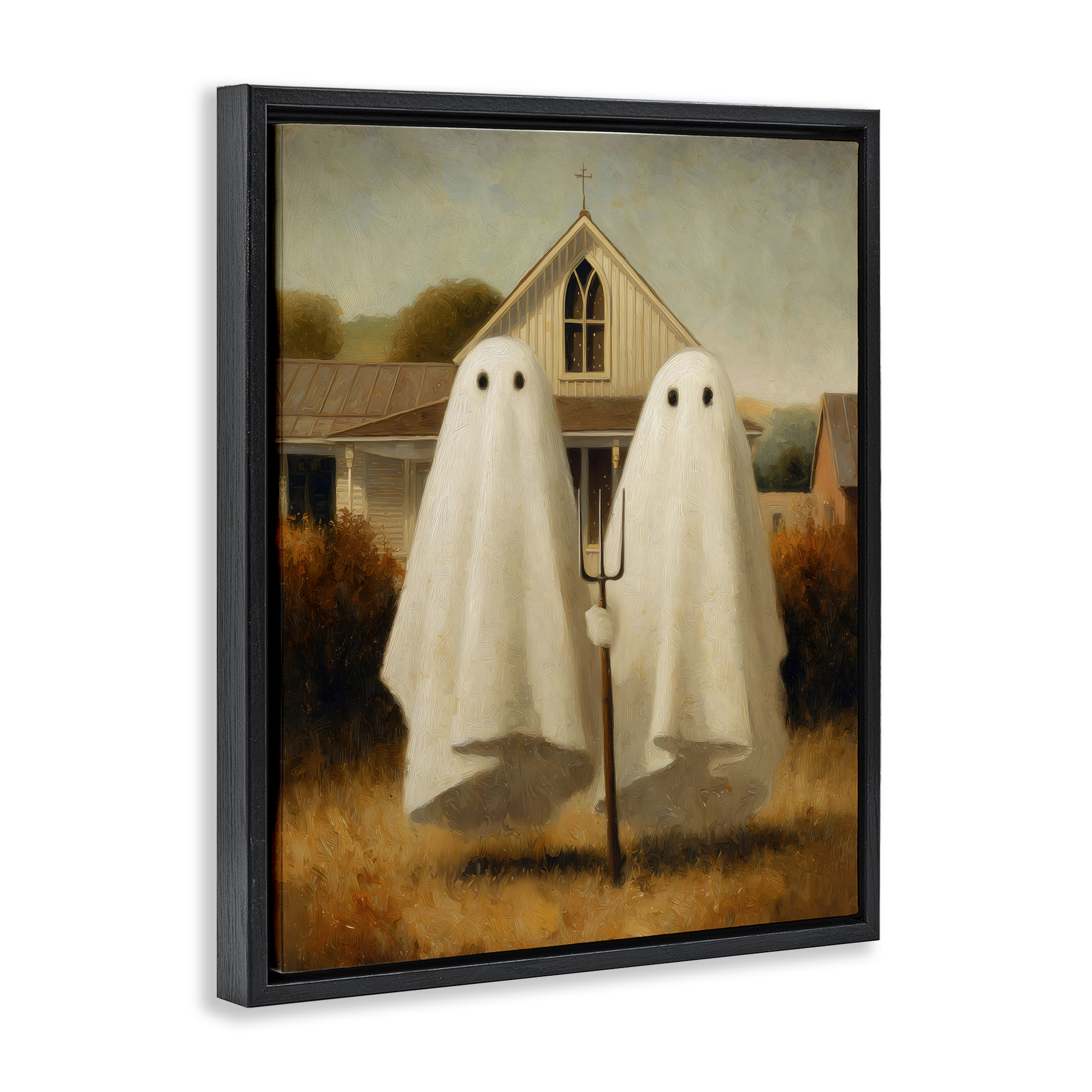 American Gothic Ghosts Black Framed Floater Canvas Wall Art, design by Arlington Prints