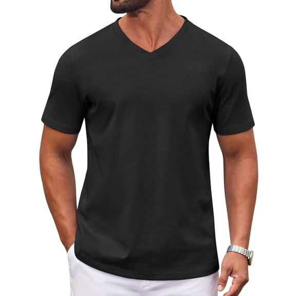 COOFANDY Mens V Neck T Shirts Cotton Short Sleeve Casual Summer Shirts Basic T Shirt