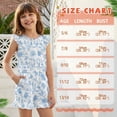 thumbnail image 6 of ZIATUBLES Blue White Floral Print Girls Summer Romper Ruffle Cap Sleeves One-Piece Short Jumpsuit Soft Comfort Kids Casual Playsuit with Pockets for 5-6 Y, 6 of 6