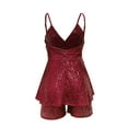 thumbnail image 5 of Umbreon Wine Romper for Women Sequin Sleeve Less Cute V Neck Short Jumpsuits Birthday Party Evening Club Night Outfits, 5 of 5