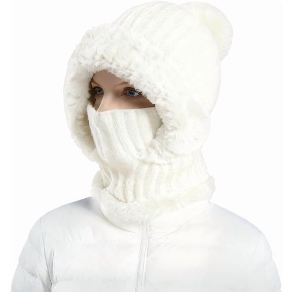 2026 New 3 in 1 Beanie Hat with Scarf and Mask, 3 in 1 beanie hat for women,Women's Outdoors Windproof Scarf Hat, Knitted Ski Mask Set(1pc pink)