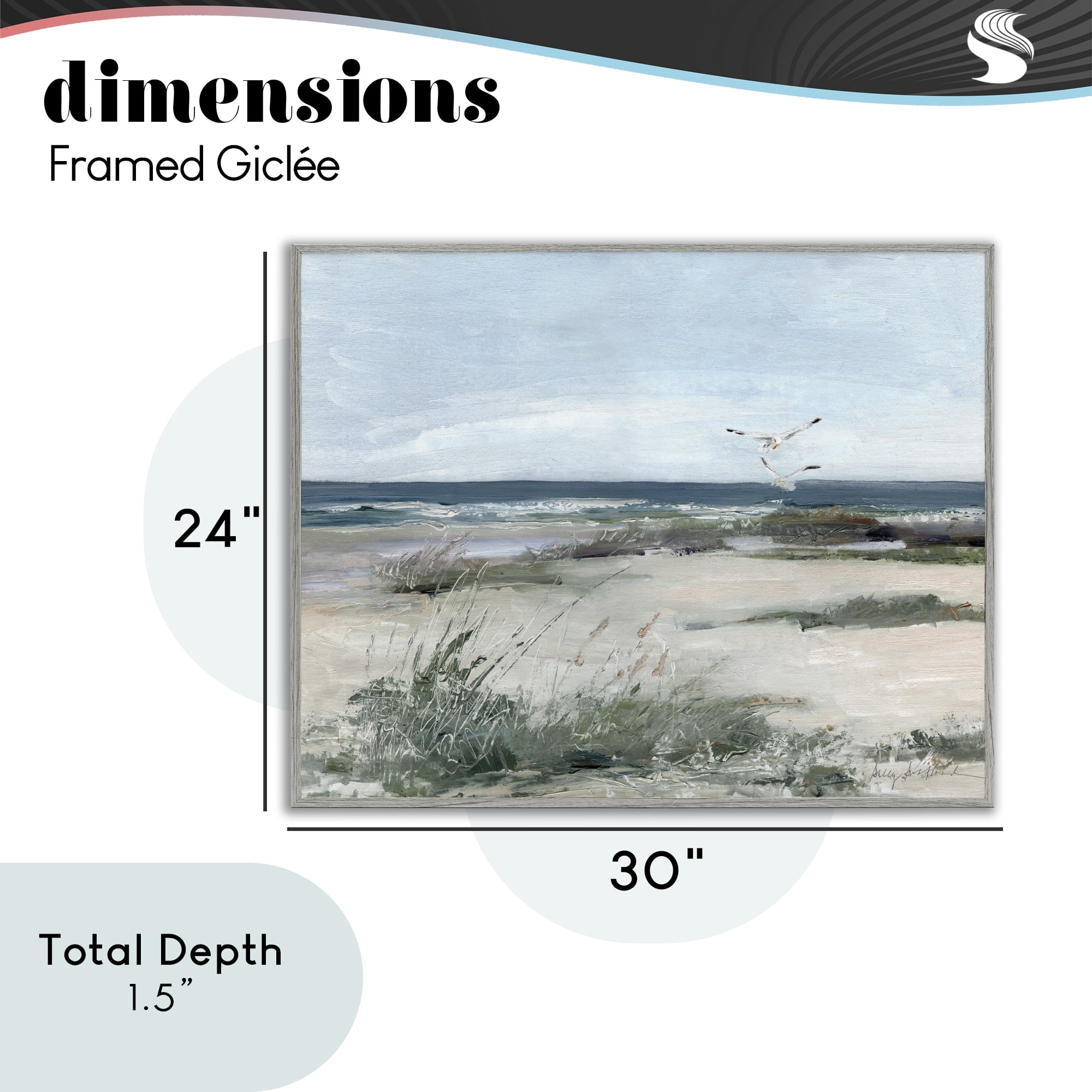 Stupell Industries Seagull Pair over Waves Gray Framed Giclee Art, design by Sally Swatland