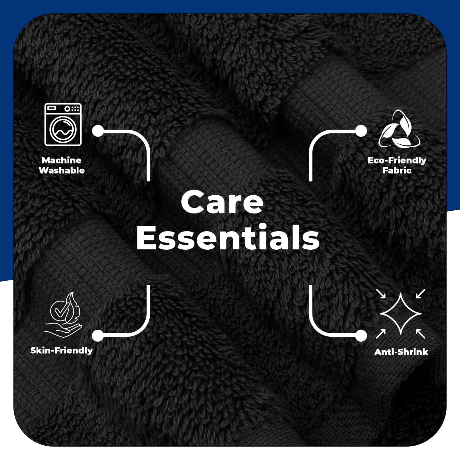 Dan River Bath Towel 6 pack 24x48 in Ultra Soft Quick Drying Cotton Towel - Black