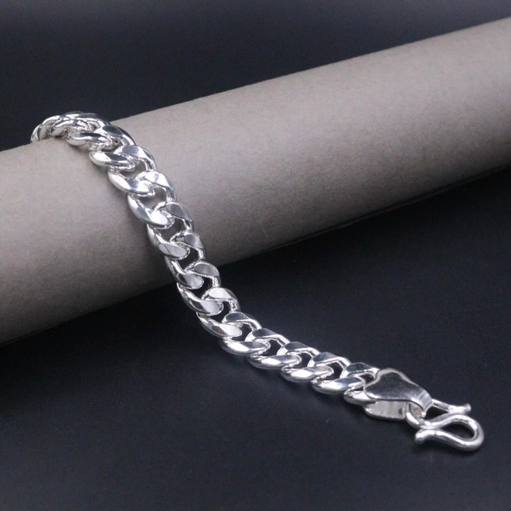 HOOUN Pure 999 Fine Silver Chain Men 12mm Cuban Curb Link Bracelet 60-61g/7.8inch