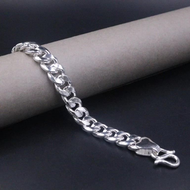 HOOUN Pure 999 Fine Silver Chain Men 12mm Cuban Curb Link Bracelet