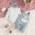 thumbnail image 2 of NOLDARES Newborn Baby Girl Fall Winter Outfit Long Sleeve Ribbed Romper Heart Print Pants Headband 3Pcs Set(Sky Blue,0-3 M), 2 of 9