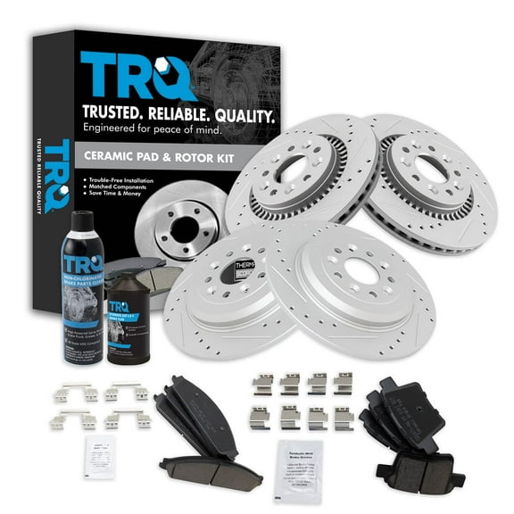 TRQ Front & Rear Ceramic Brake Pad & Performance Rotor Kit w/Fluids BKA21891 Fits select: 2008-2009 FORD TAURUS, 2005-2007 FORD FIVE HUNDRED