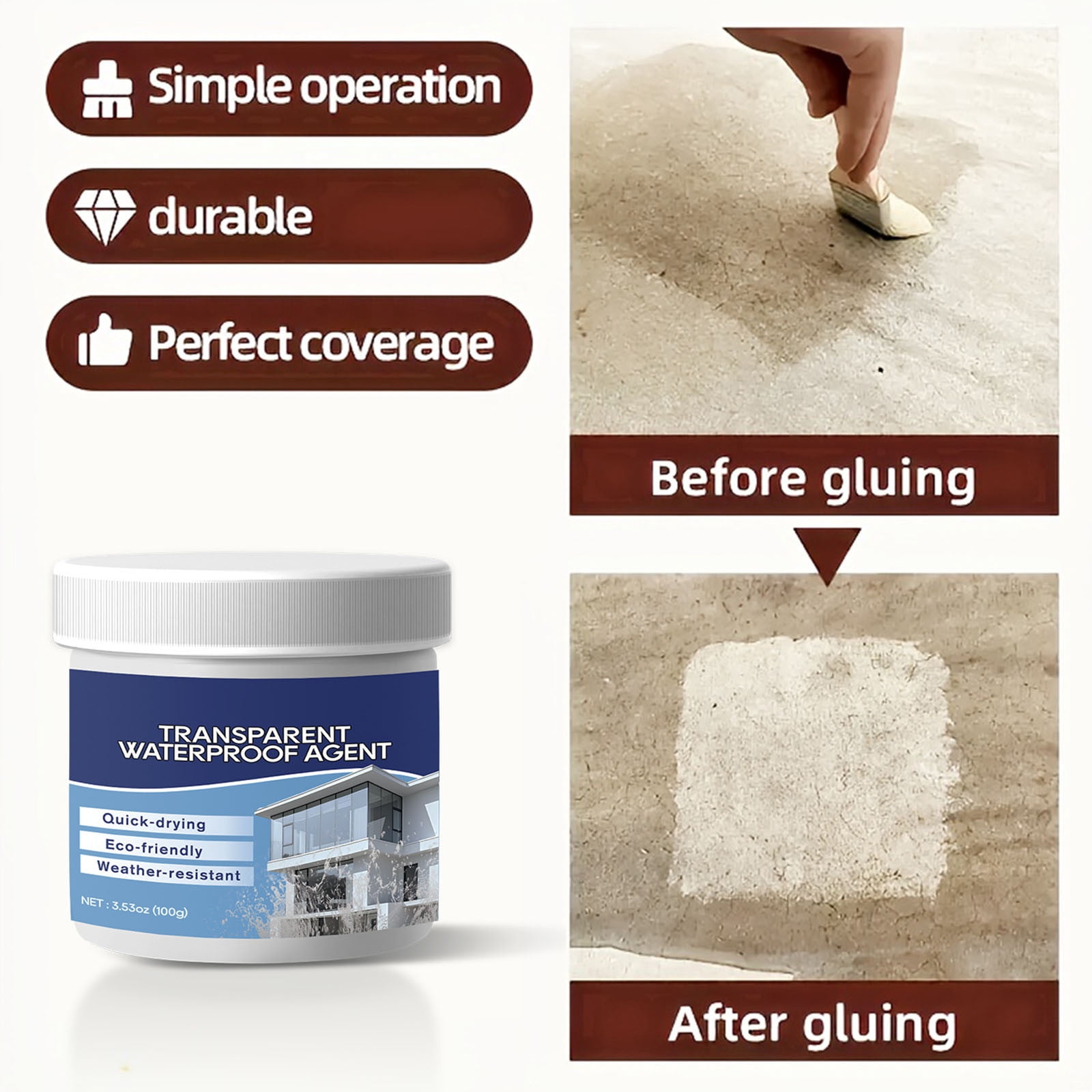 Eoozwa Clear Waterproof Sealant Transparent Protective Coating For Roof Walls Wood Concrete Metal Easy Brush Spray Application Weatherproof