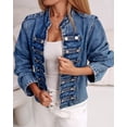 thumbnail image 6 of ChicMe Women's Denim Jackets Button up Stand Collar Long Sleeve Jeans Jacket Casual Lightweight Fall Coat Blue-L, 6 of 9