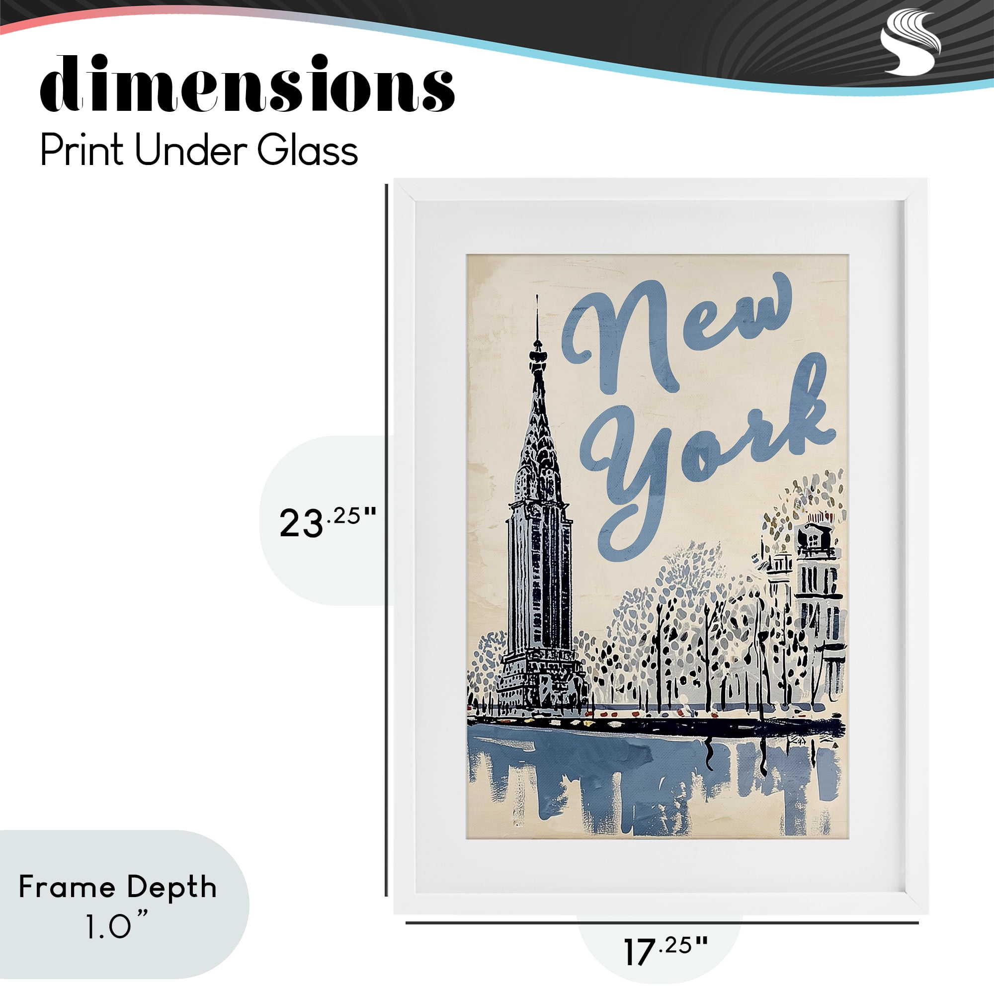Stupell Industries Blue & Beige New York Travel White Framed Print Under Glass, design by Annabelle Hall