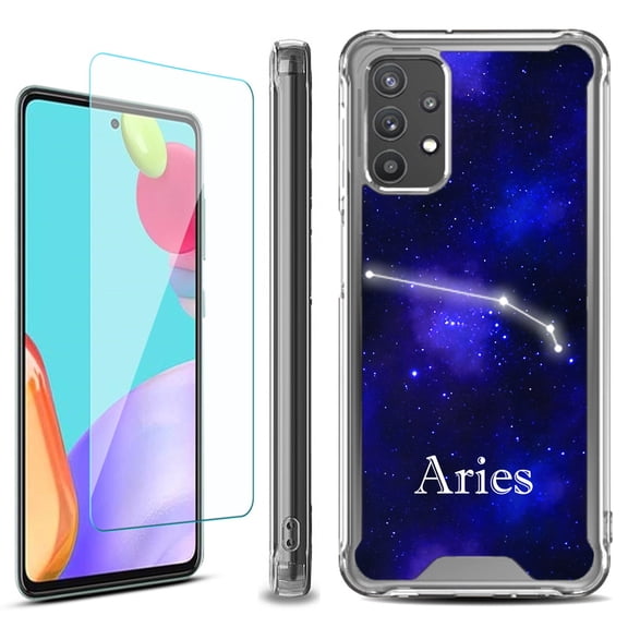 Shockproof Bumper Phone Case for Samsung Galaxy A53 5G, with Tempered Glass Screen Protector, by OneToughShield ® - Zodiac / Aries